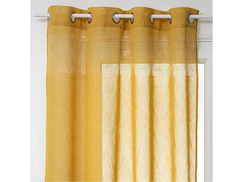 Voilage à œillets Ocre effet lin avec motifs ajourés 140 x 240 cm