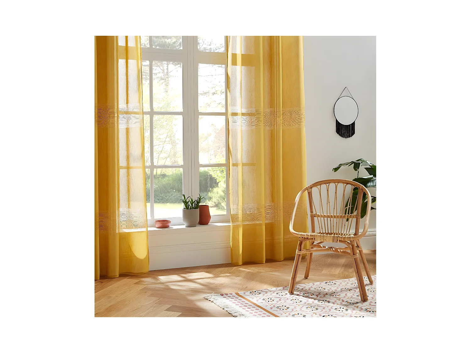 Voilage à œillets Ocre effet lin avec motifs ajourés 140 x 240 cm