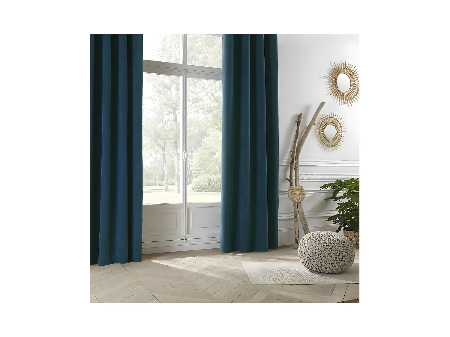 Rideau à œillets effet suédine Bleu canard 140 x 260 cm