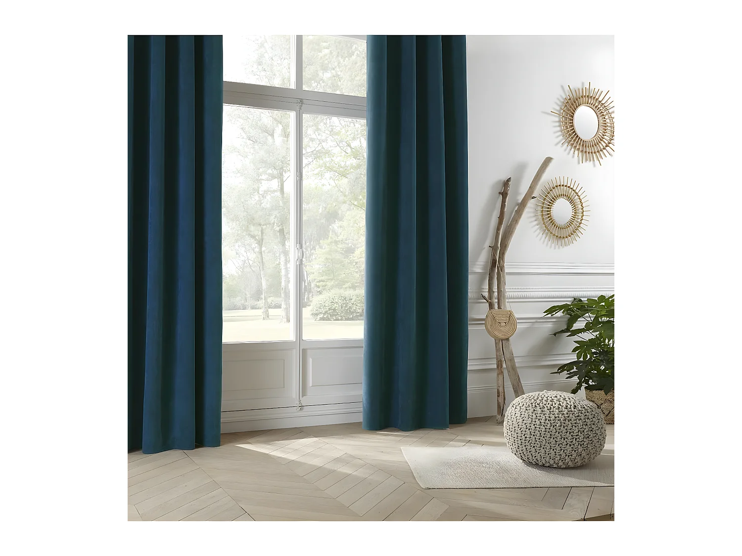 Rideau à œillets effet suédine Bleu canard 140 x 260 cm