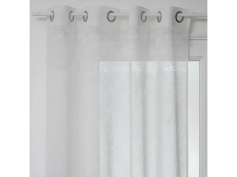 Voilage à œillets Blanc effet lin avec motifs ajourés 140 x 240 cm