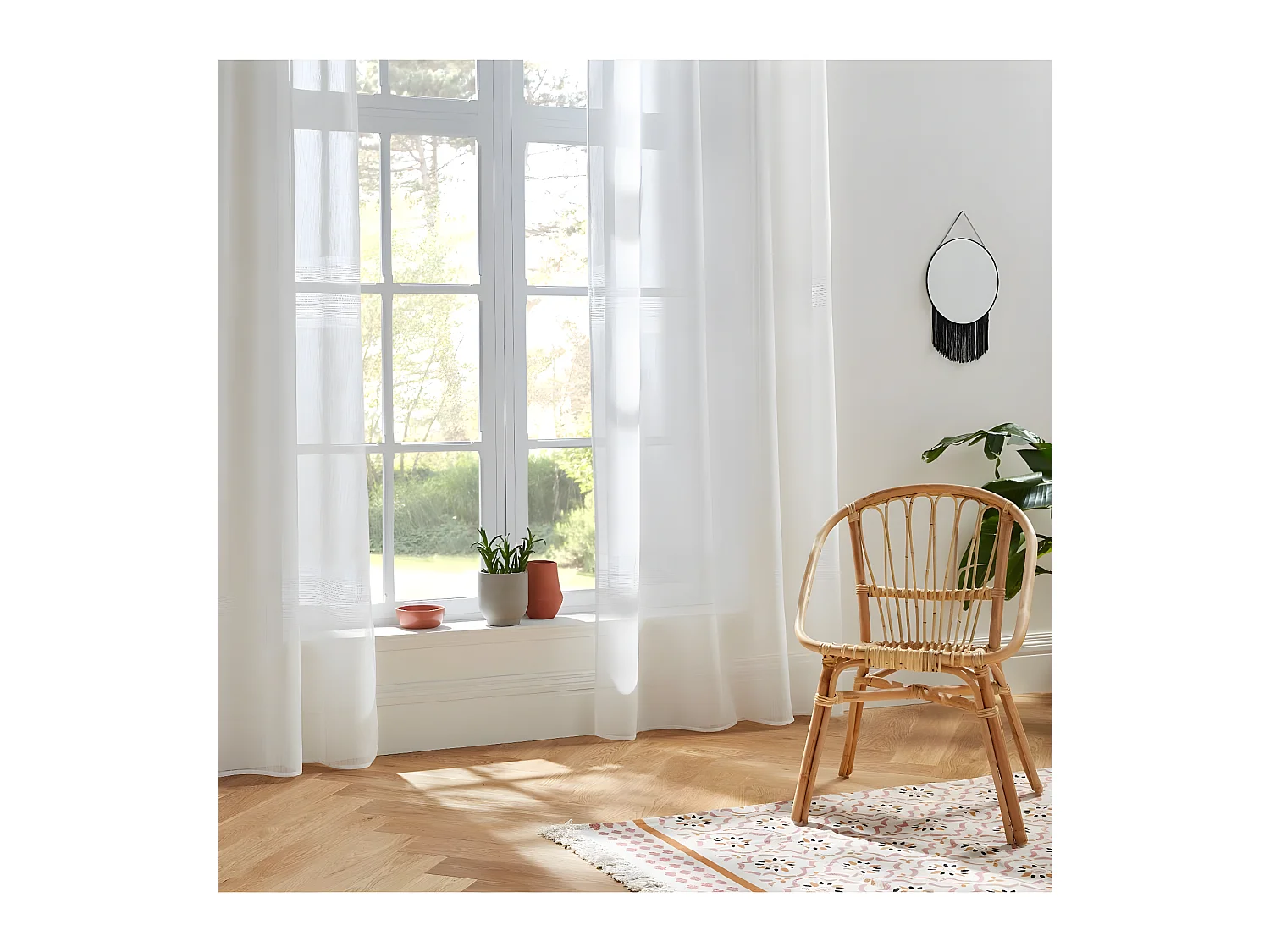 Voilage à œillets Blanc effet lin avec motifs ajourés 140 x 240 cm