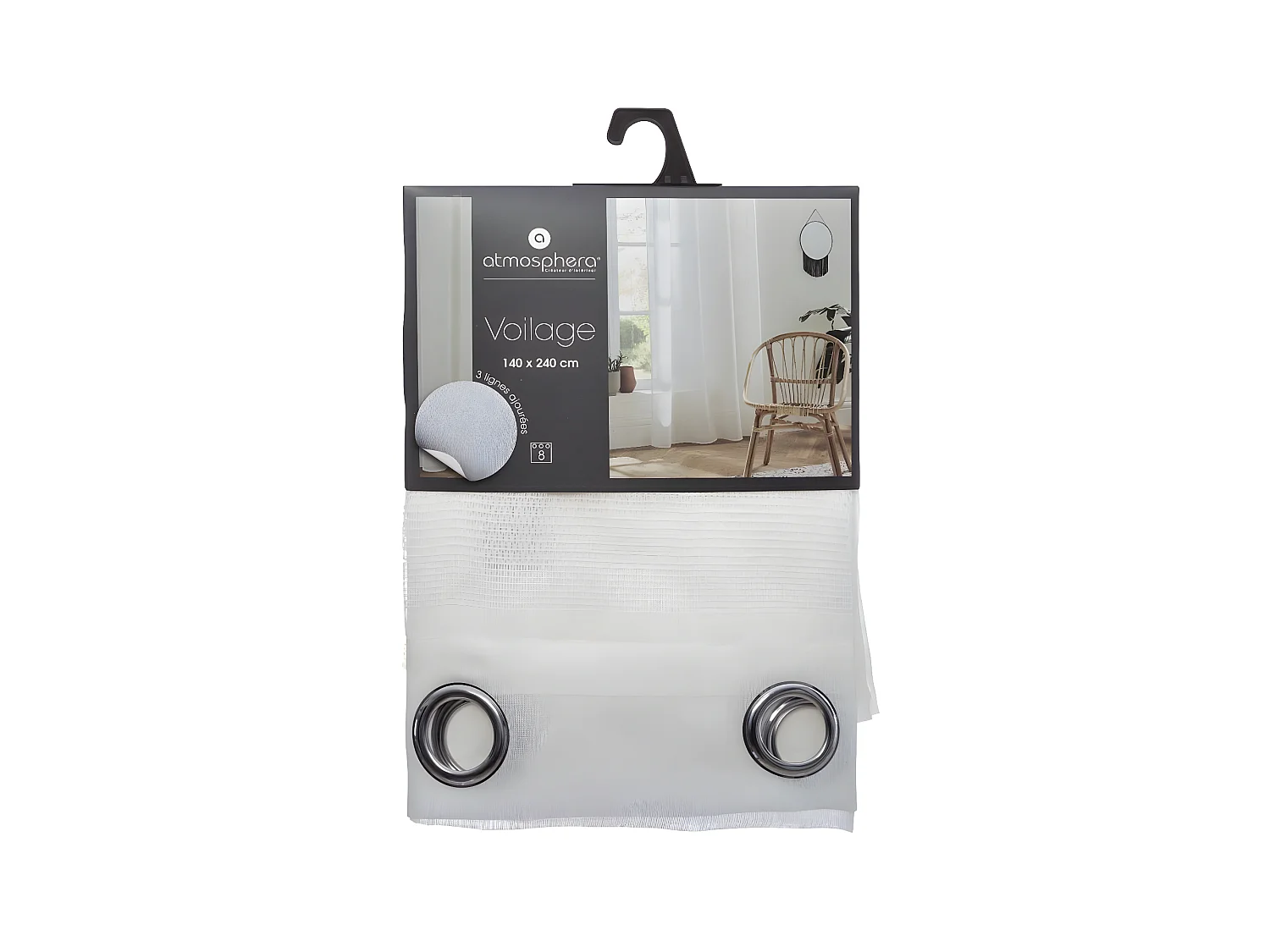 Voilage à œillets Blanc effet lin avec motifs ajourés 140 x 240 cm