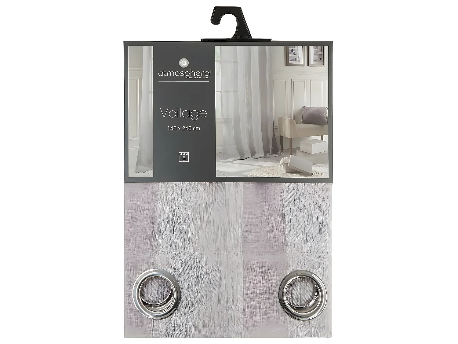 Voilage à œillets Gris motif  lignes verticales 140 x 240 cm