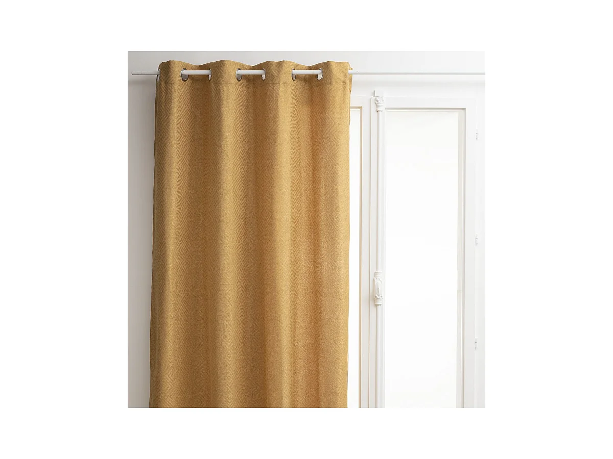 Rideau à œillets motif jacquard Jaune Ocre 140 x 260 cm