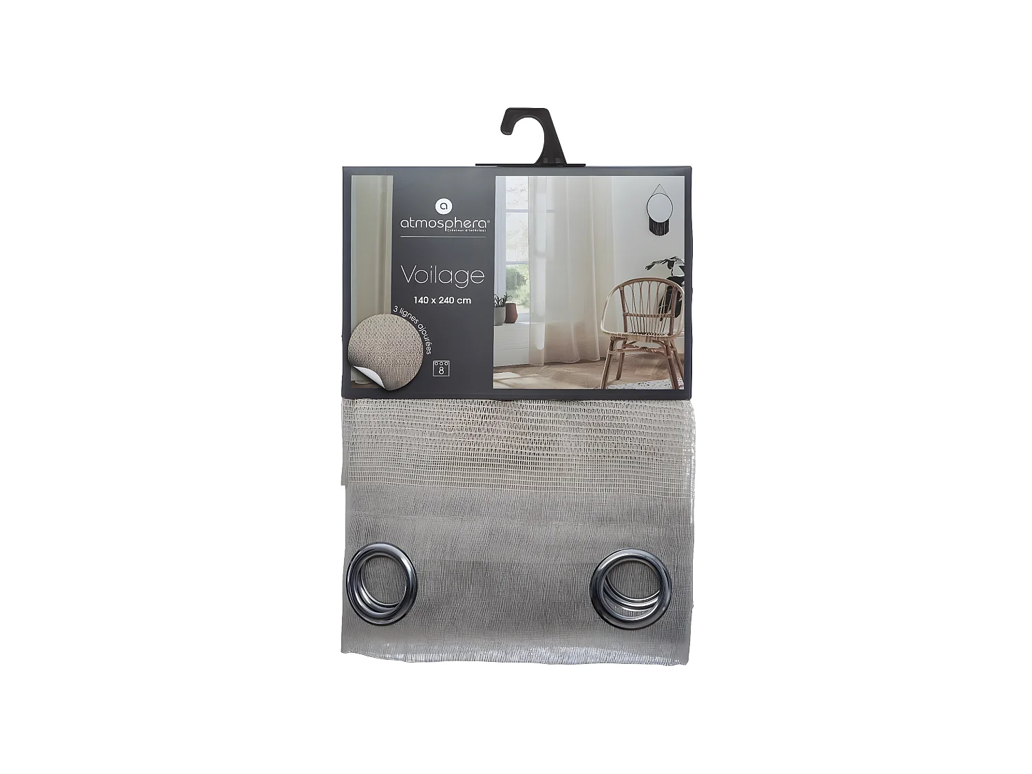 Voilage à œillets Beige effet lin avec motifs ajourés 140 x 240 cm