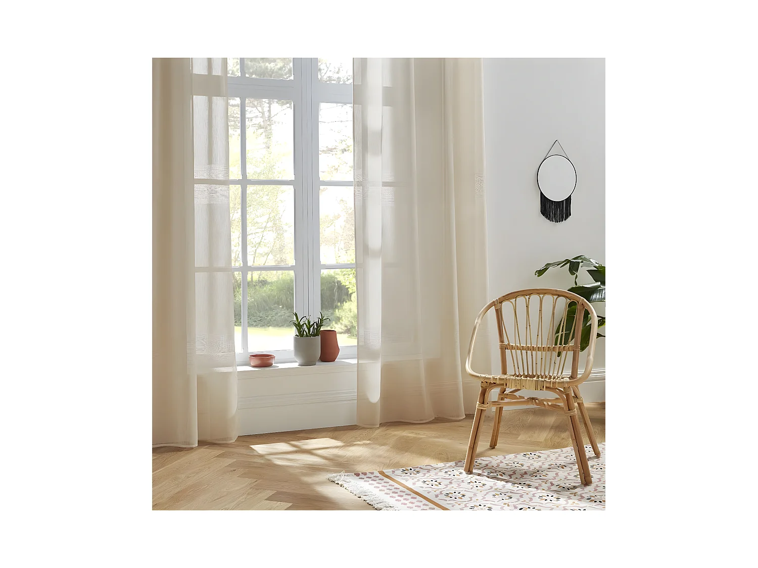 Voilage à œillets Beige effet lin avec motifs ajourés 140 x 240 cm