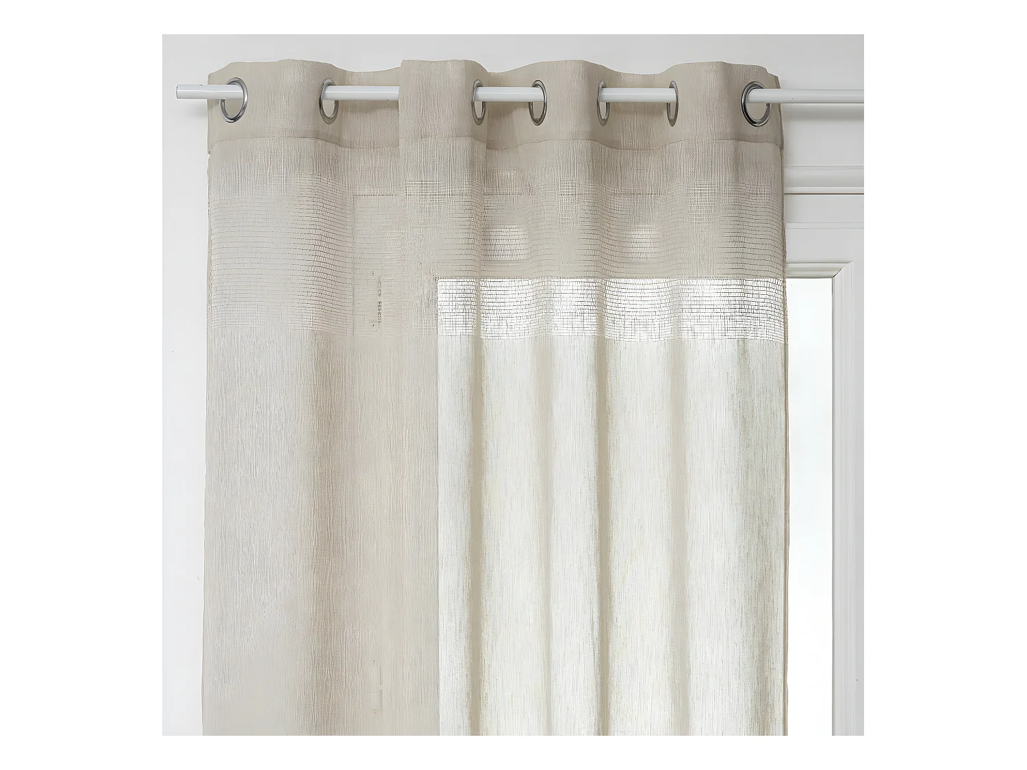 Voilage à œillets Beige effet lin avec motifs ajourés 140 x 240 cm