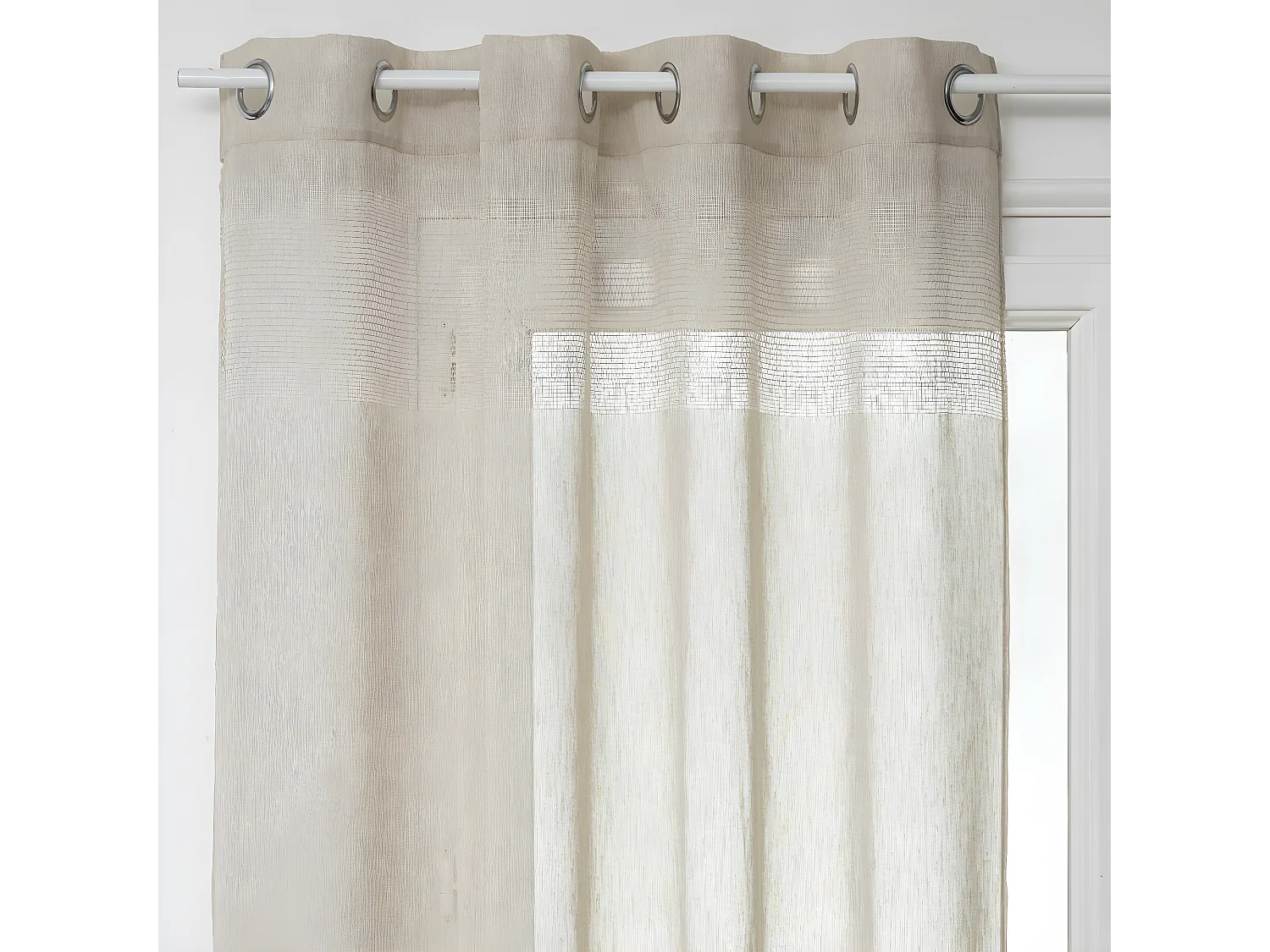 Voilage à œillets Beige effet lin avec motifs ajourés 140 x 240 cm
