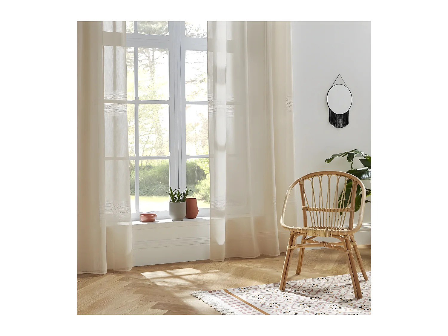 Voilage à œillets Beige effet lin avec motifs ajourés 140 x 240 cm