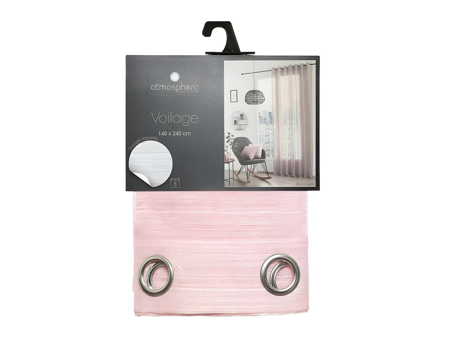 Voilage à œillets Rose tissage à rayures 140 x 240 cm