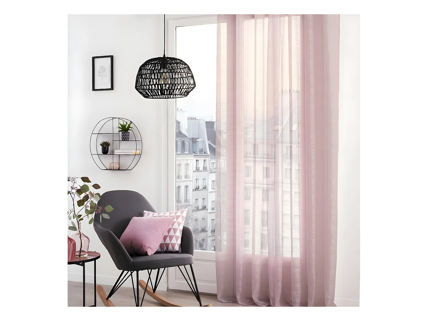 Voilage à œillets Rose tissage à rayures 140 x 240 cm