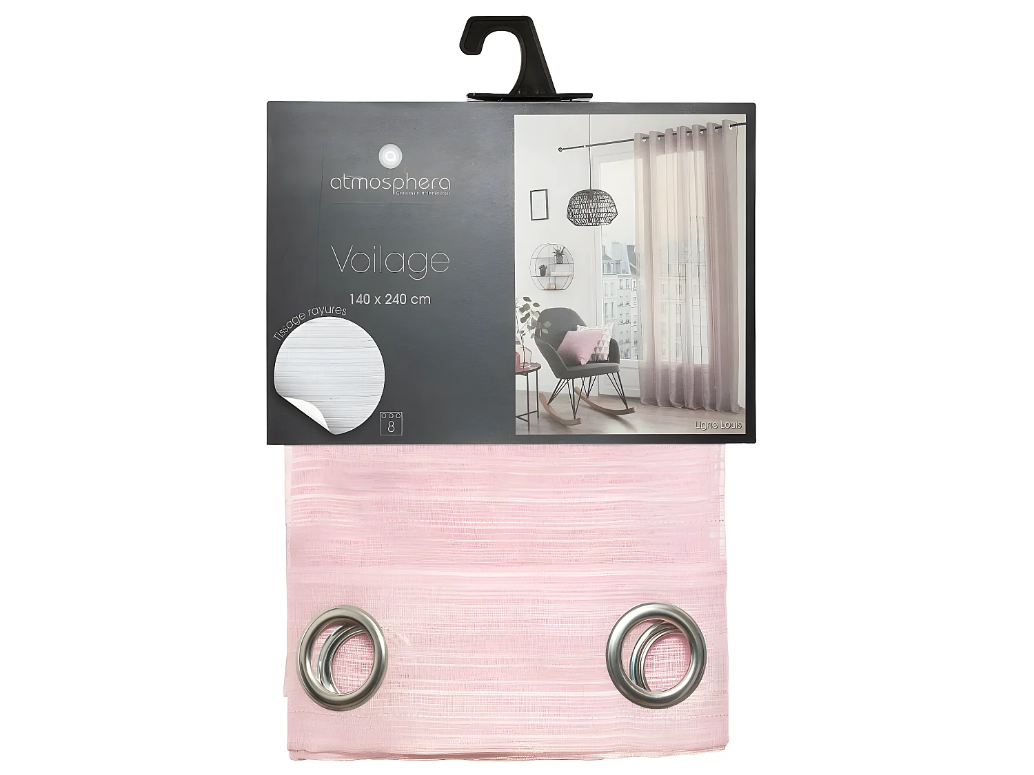Voilage à œillets Rose tissage à rayures 140 x 240 cm