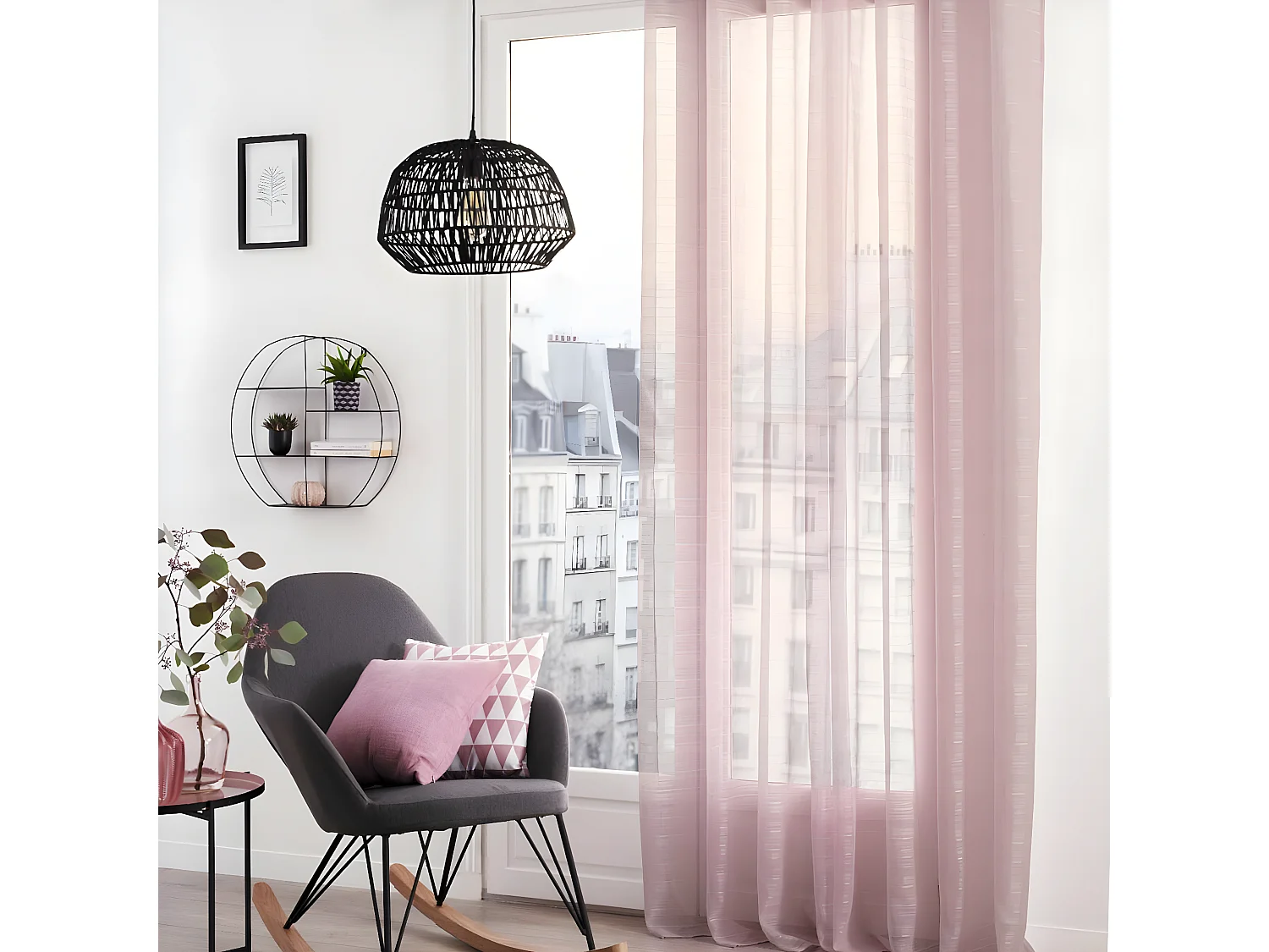 Voilage à œillets Rose tissage à rayures 140 x 240 cm