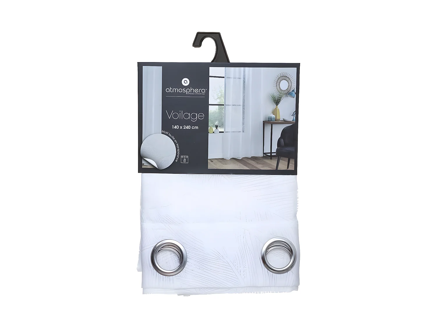 Voilage à œillets Blanc motif Feuille 140 x 240 cm