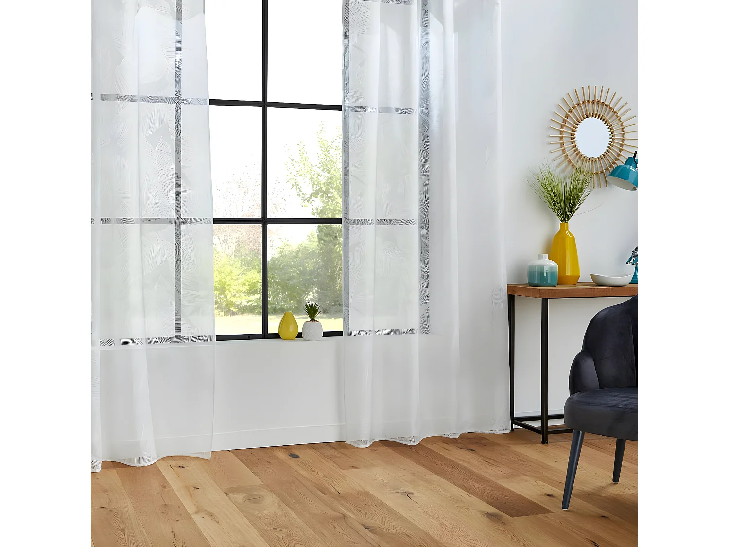 Voilage à œillets Blanc motif Feuille 140 x 240 cm