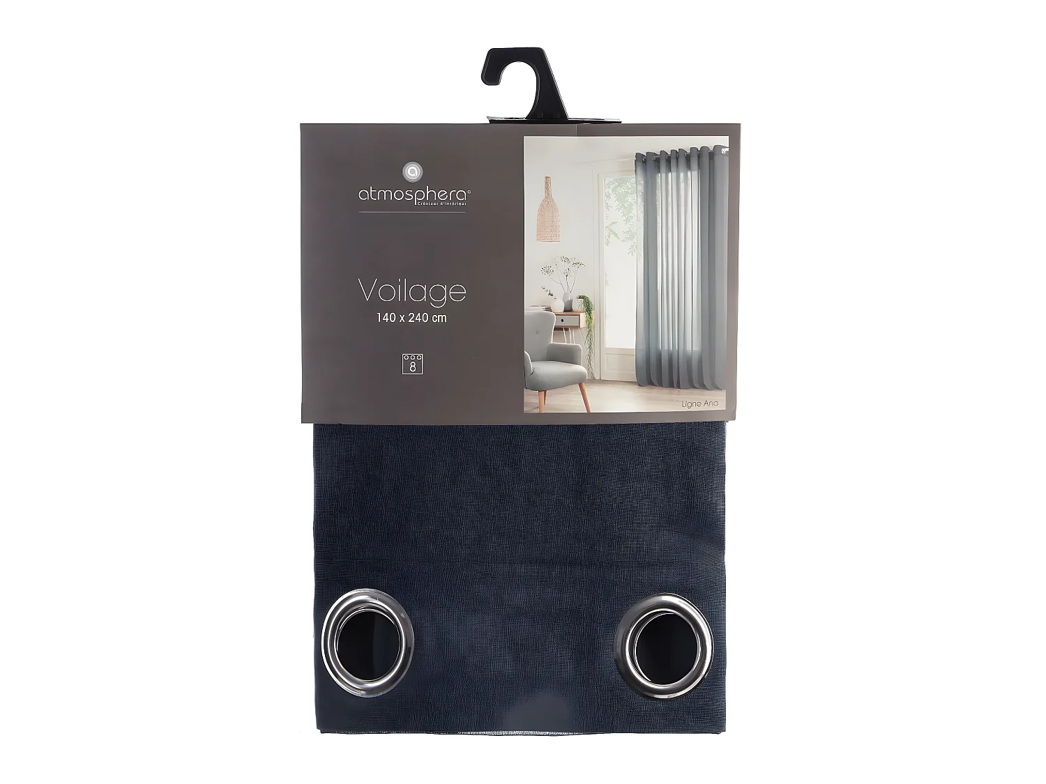 Voilage à œillets Ana Bleu Orage 140 x 240 cm