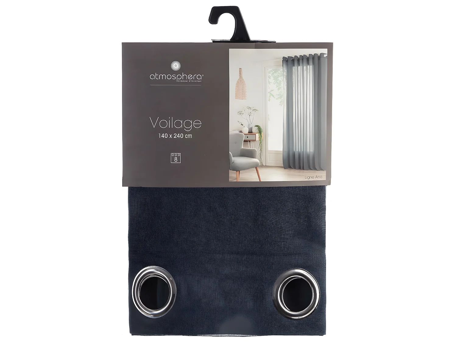 Voilage à œillets Ana Bleu Orage 140 x 240 cm