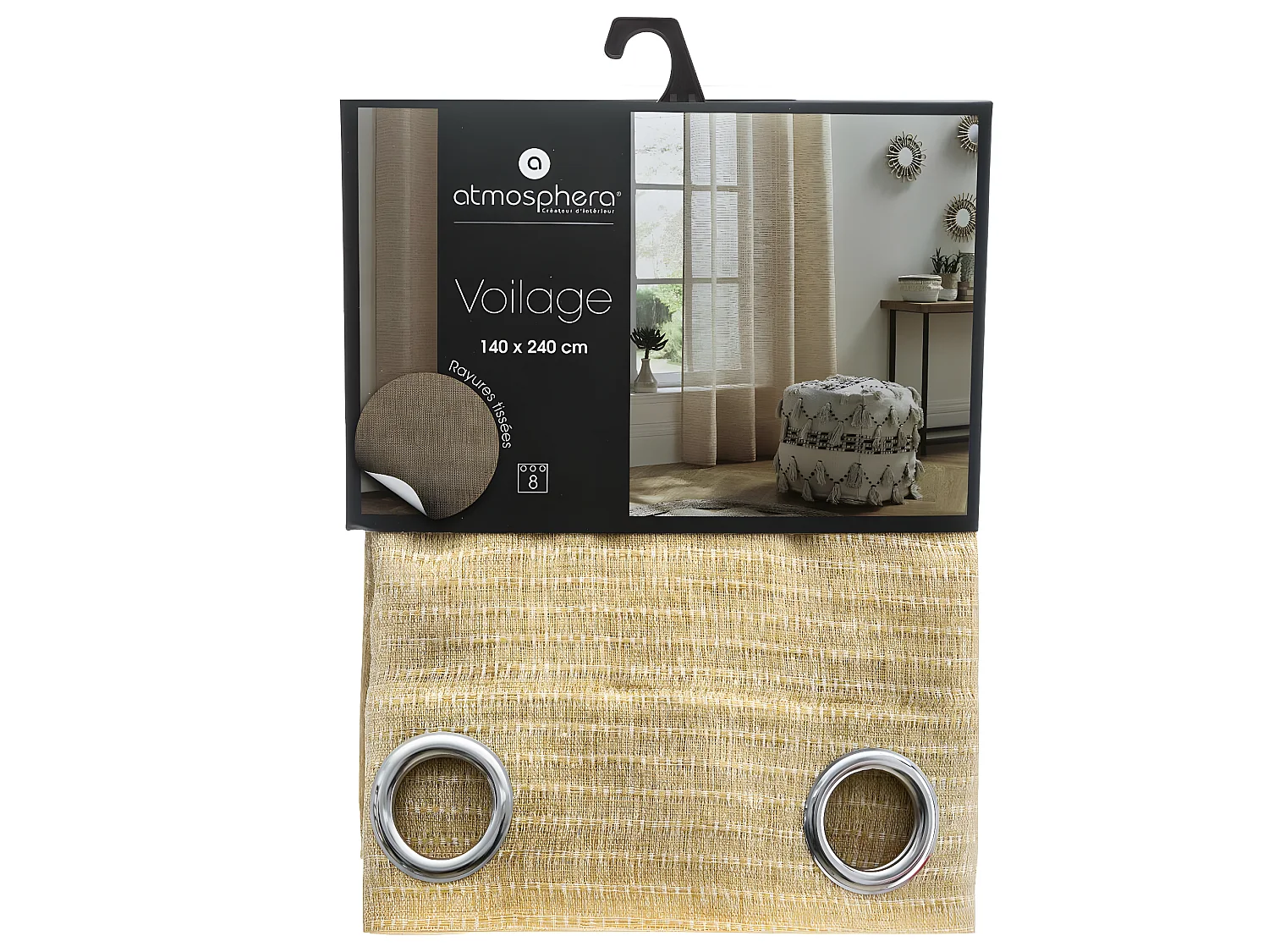 Voilage à œillets Jaune Ocre 140 x 240 cm