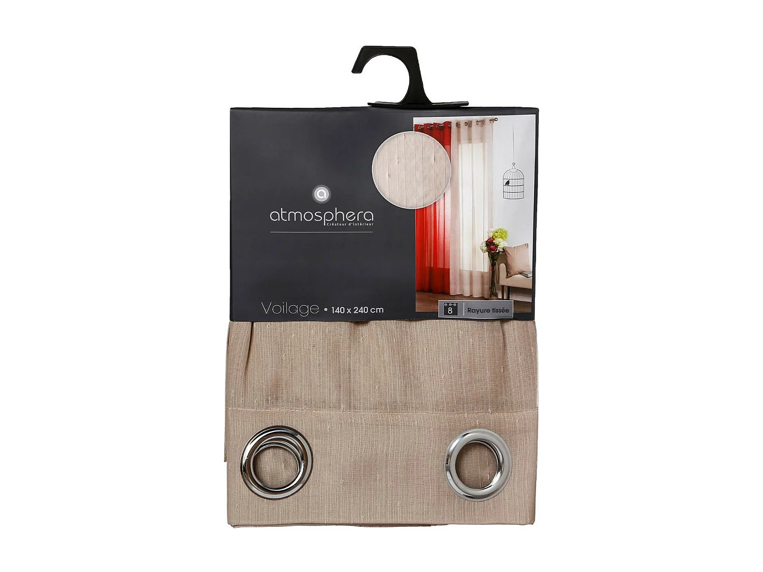 Voilage à œillets Beige Lin avec de fines rayures 140 x 240 cm