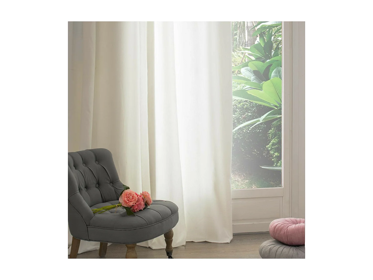 Rideau à œillets effet suédine Ivoire 140 x 260 cm