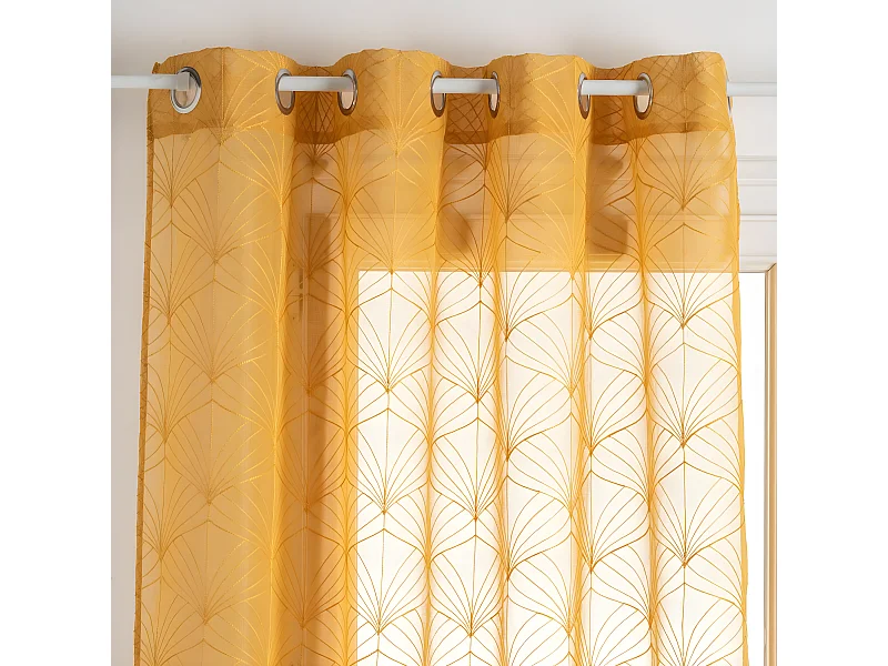 Voilage à œillets Ocre motif Brodé 140 x 240 cm