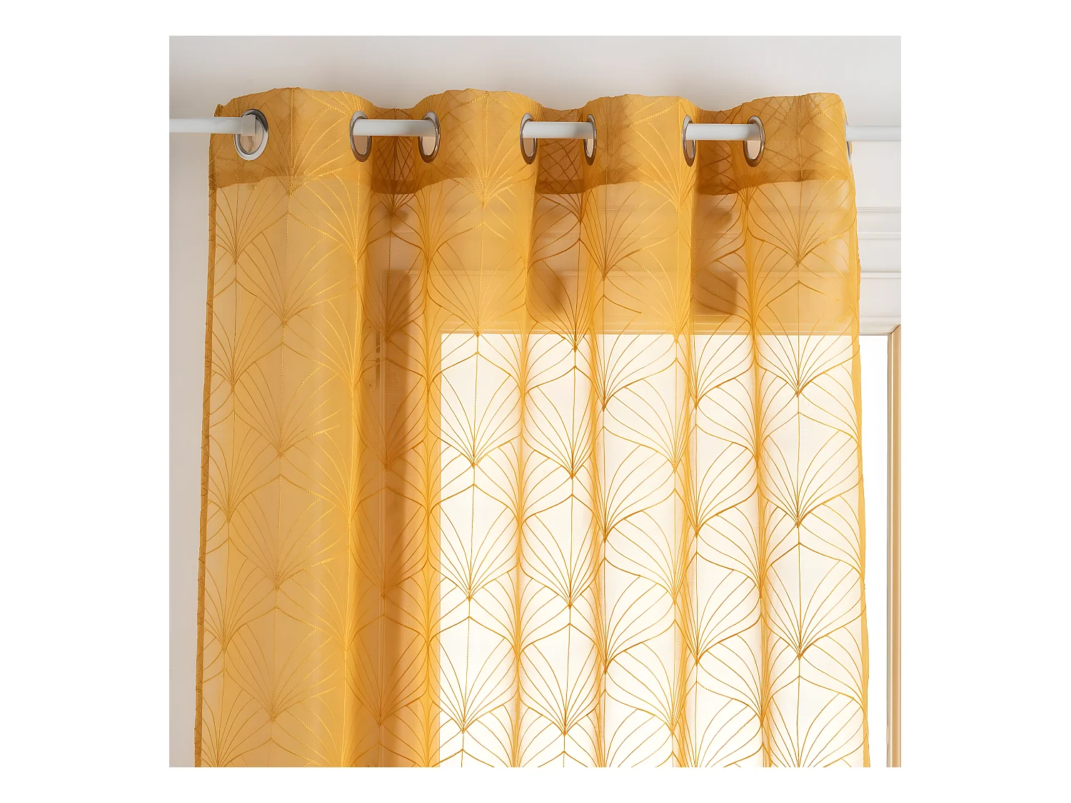 Voilage à œillets Ocre motif Brodé 140 x 240 cm