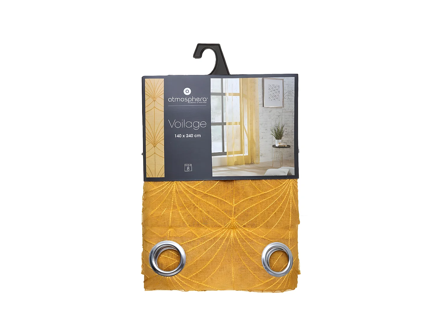 Voilage à œillets Ocre motif Brodé 140 x 240 cm