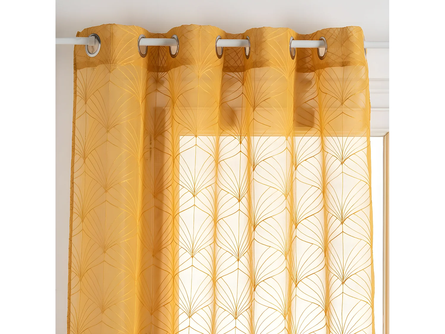 Voilage à œillets Ocre motif Brodé 140 x 240 cm