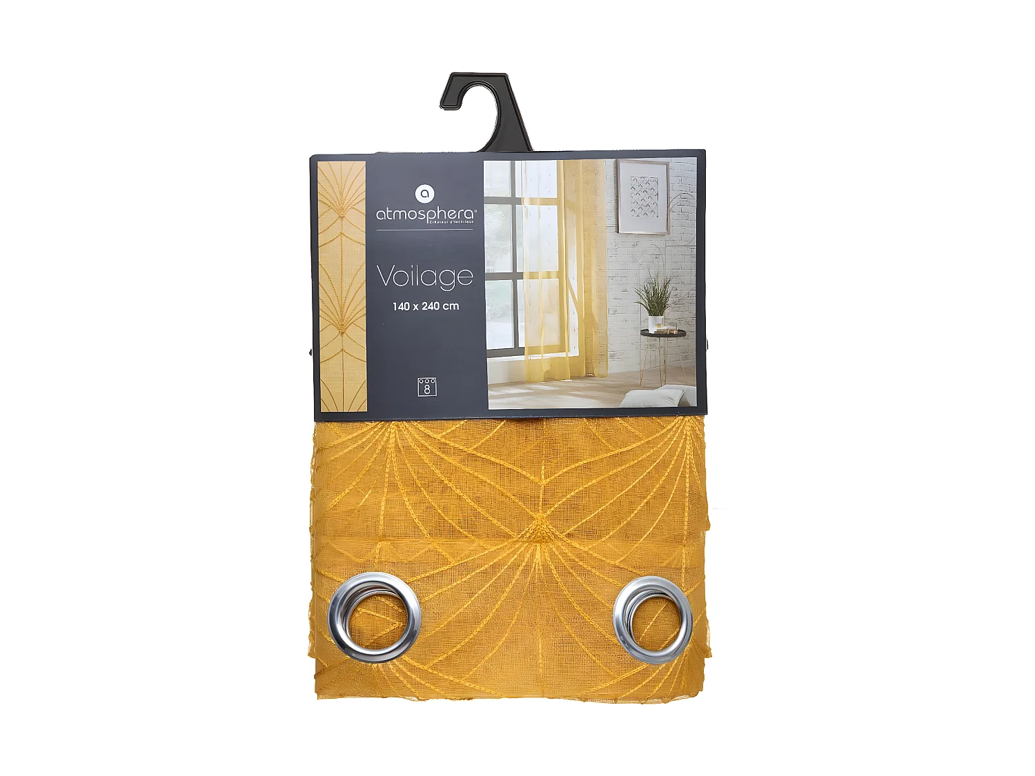 Voilage à œillets Ocre motif Brodé 140 x 240 cm