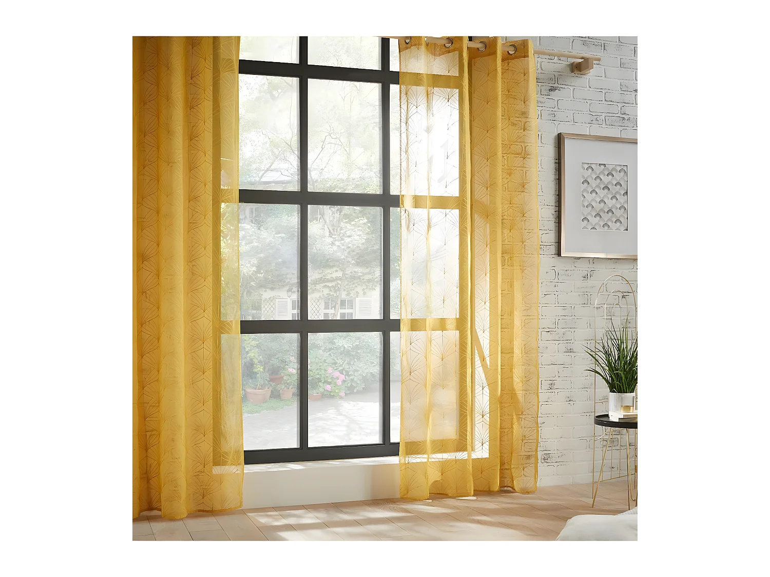 Voilage à œillets Ocre motif Brodé 140 x 240 cm