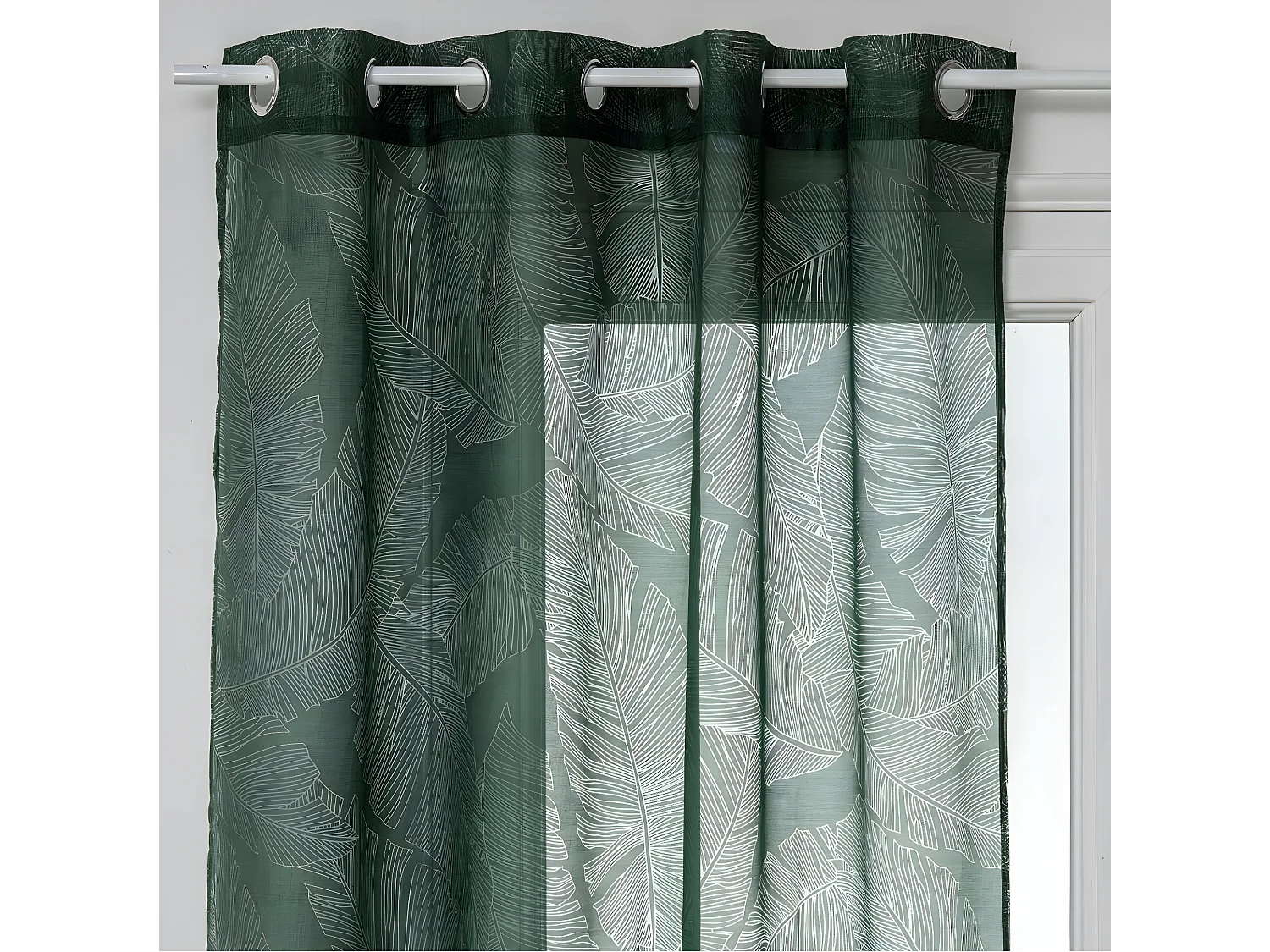 Voilage à œillets Vert motif Feuille 140 x 240 cm
