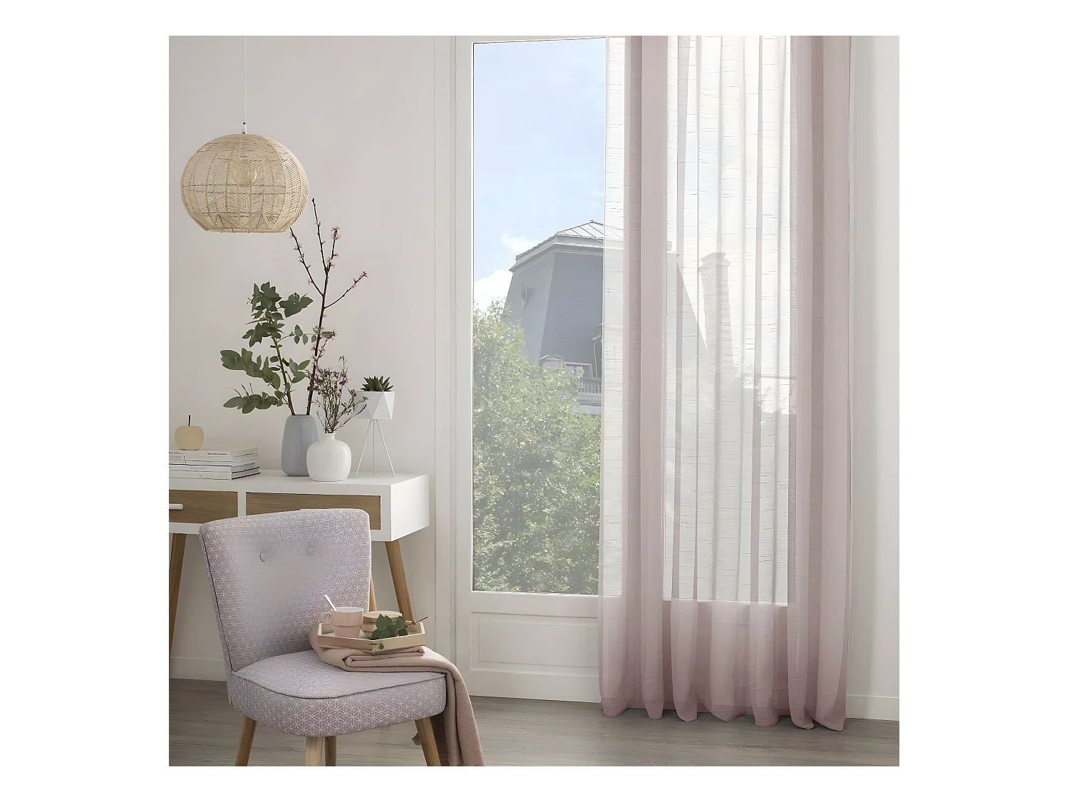 Voilage à œillets Rose texturé 140 x 240 cm