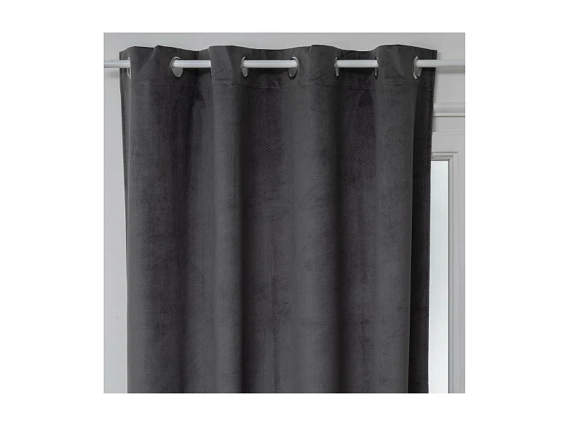 Rideau à œillets Occultant en Velours Gris motif en relief 140 x 260 cm