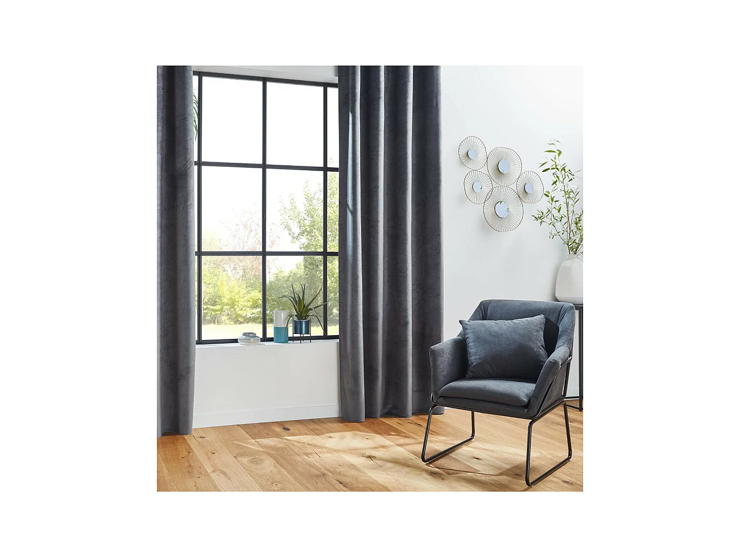 Rideau à œillets Occultant en Velours Gris motif en relief 140 x 260 cm