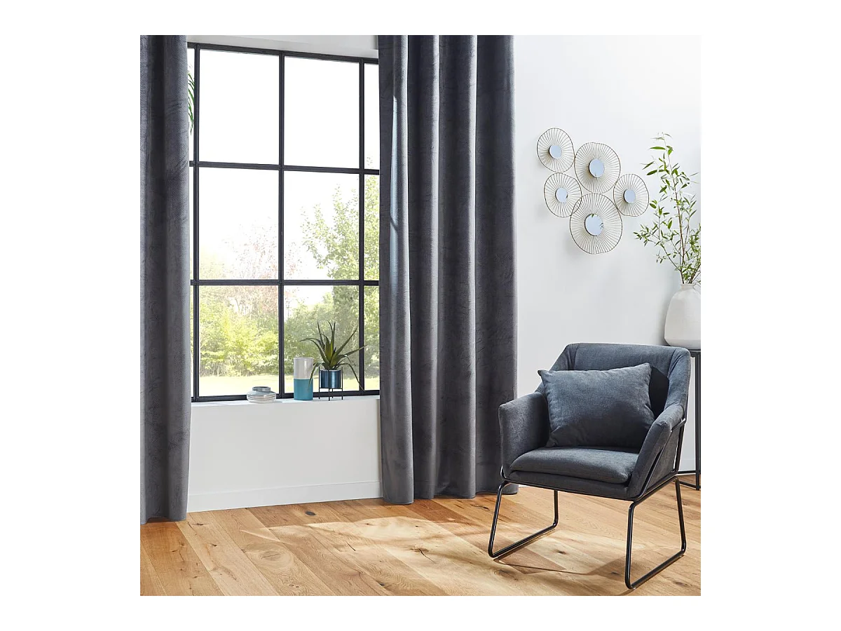 Rideau à œillets Occultant en Velours Gris motif en relief 140 x 260 cm