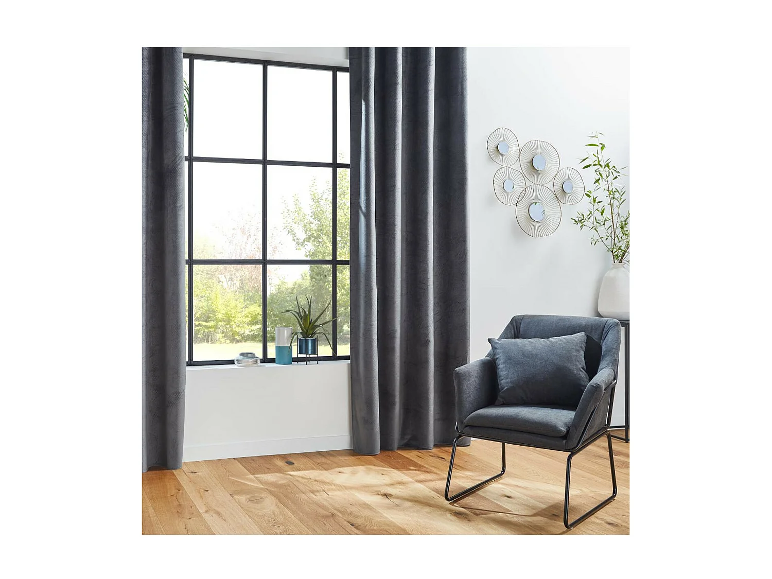 Rideau à œillets Occultant en Velours Gris motif en relief 140 x 260 cm