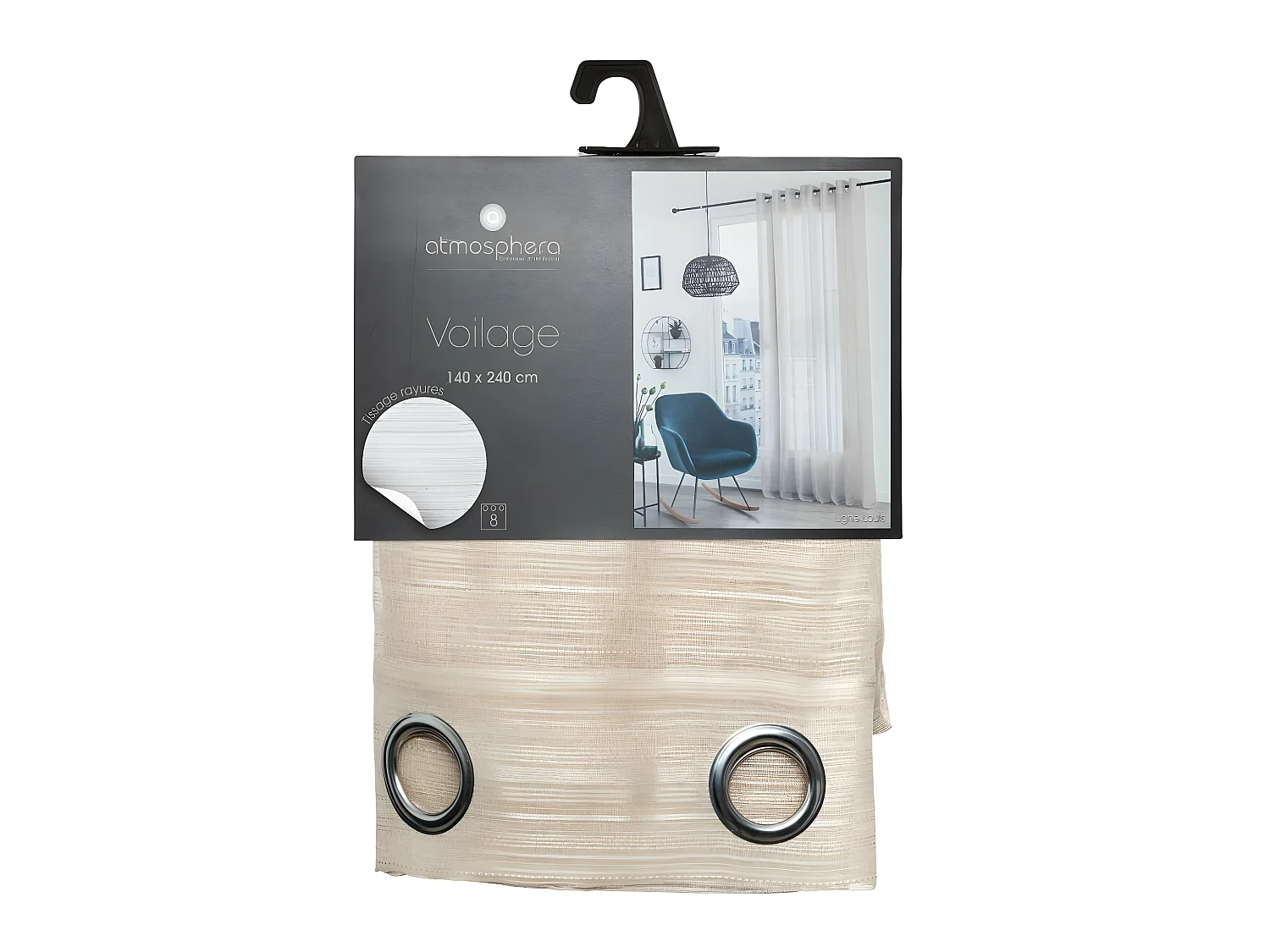 Voilage à œillets Beige Lin tissage à rayures 140 x 240 cm