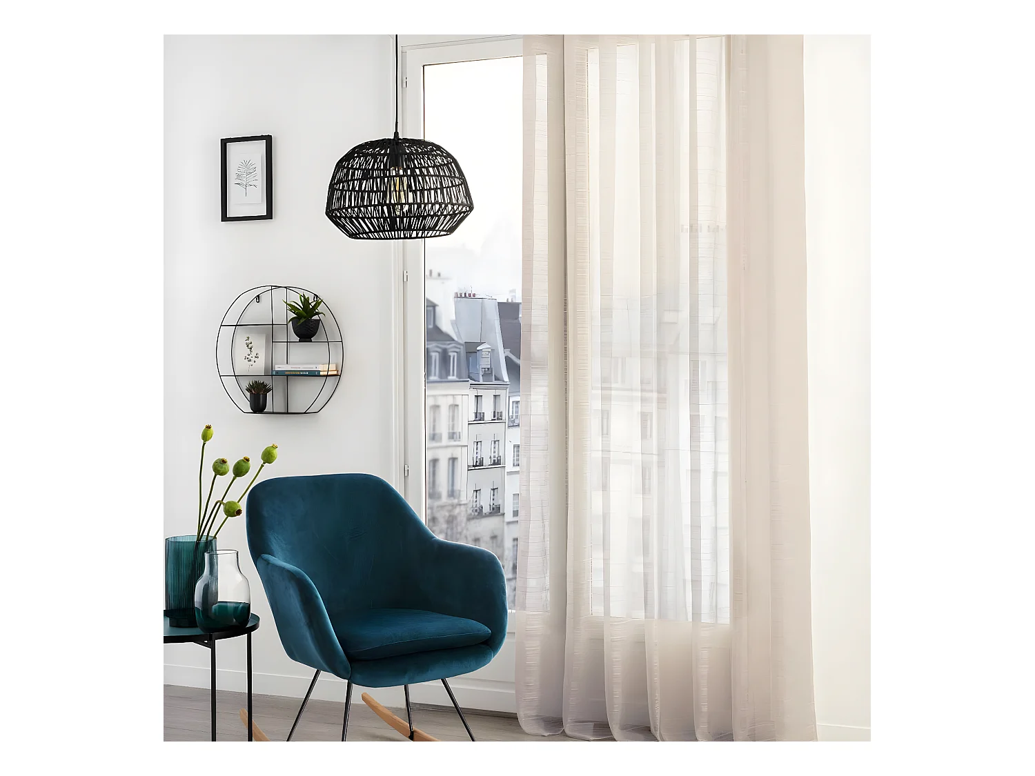 Voilage à œillets Beige Lin tissage à rayures 140 x 240 cm