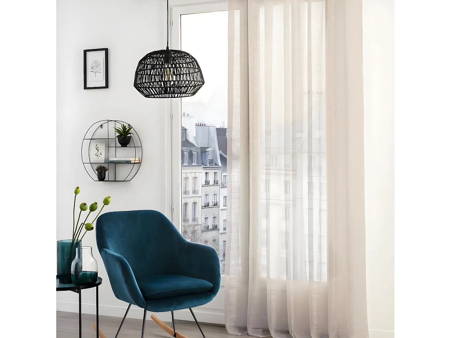 Voilage à œillets Beige Lin tissage à rayures 140 x 240 cm