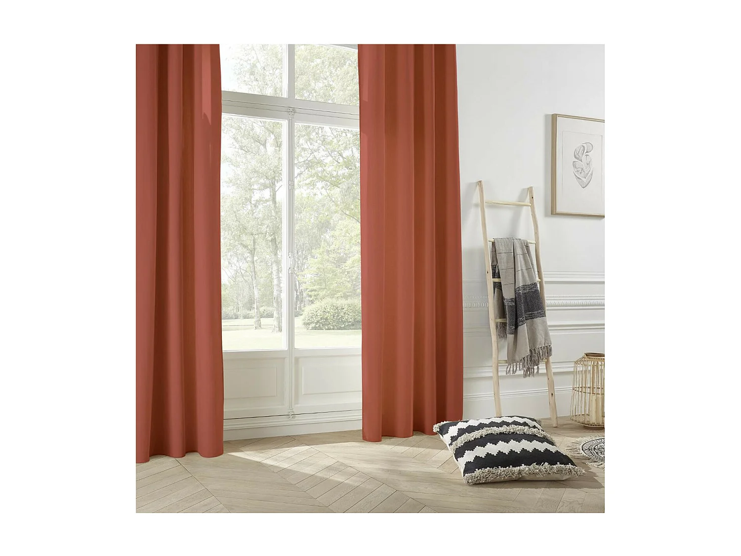 Rideau à œillets Tissu Panama Terracotta 140 x 260 cm