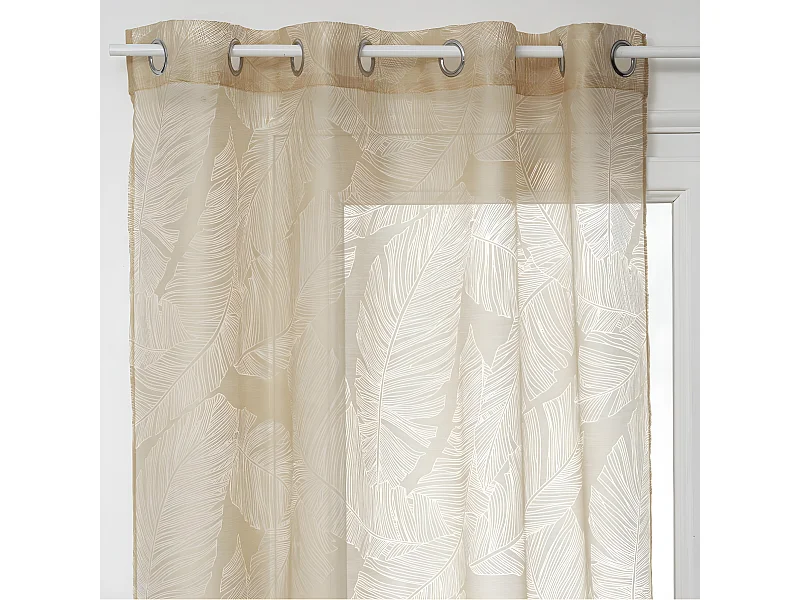 Voilage à œillets Beige Lin motif Feuille 140 x 240 cm
