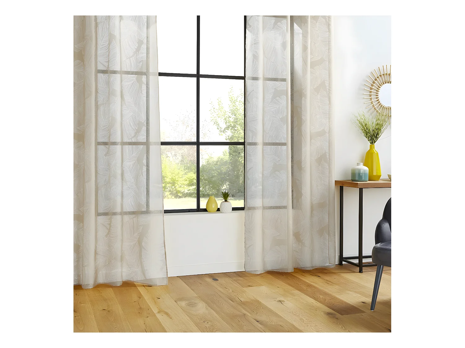 Visillo tamizante estampado hojas