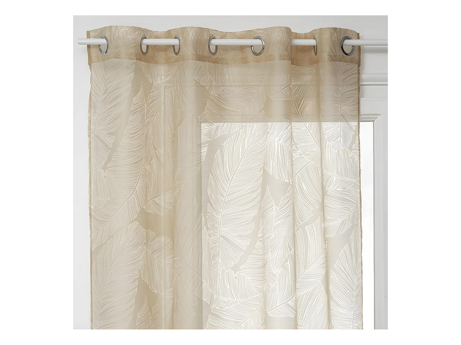 Voilage à œillets Beige Lin motif Feuille 140 x 240 cm