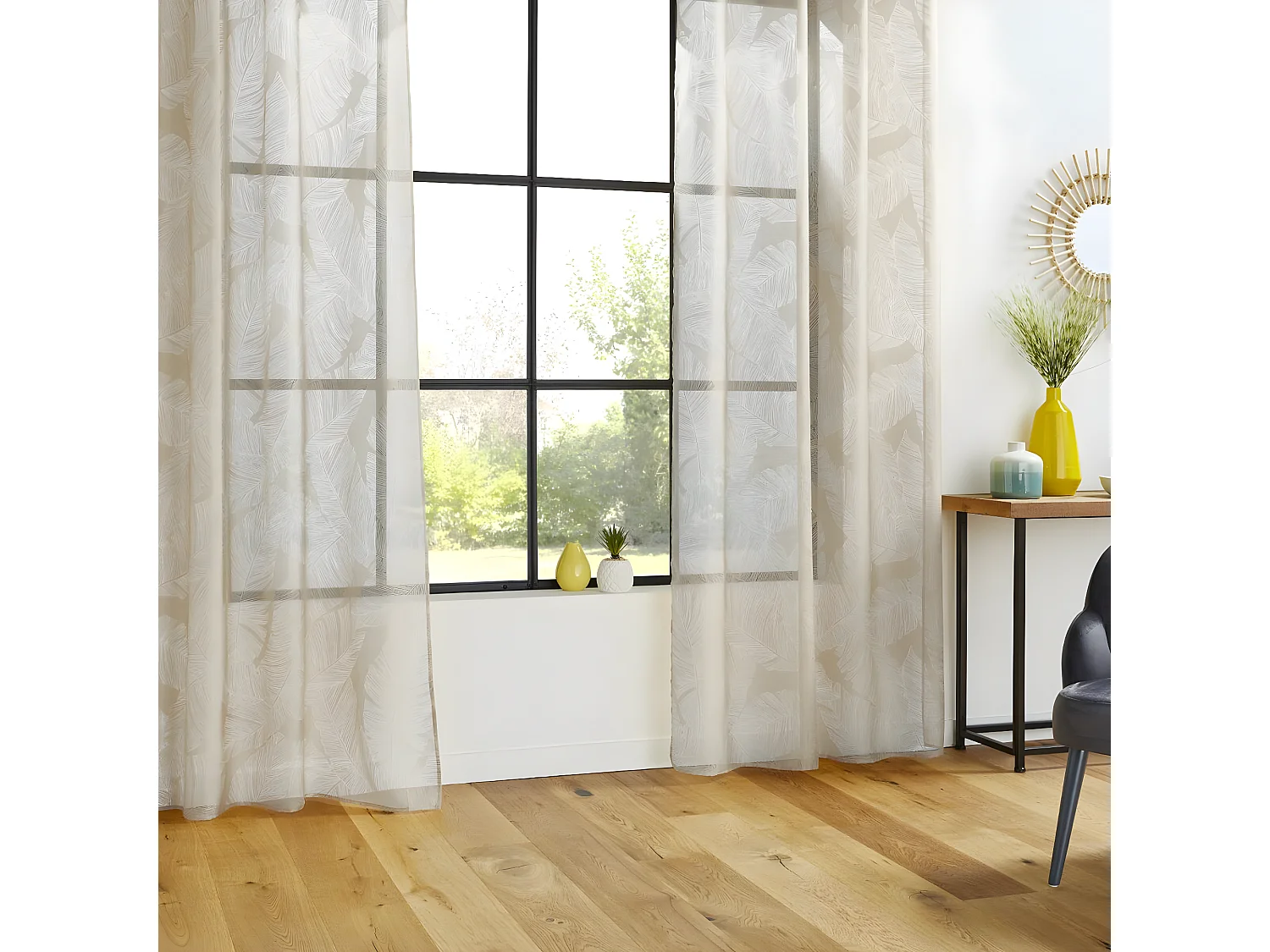 Visillo tamizante estampado hojas