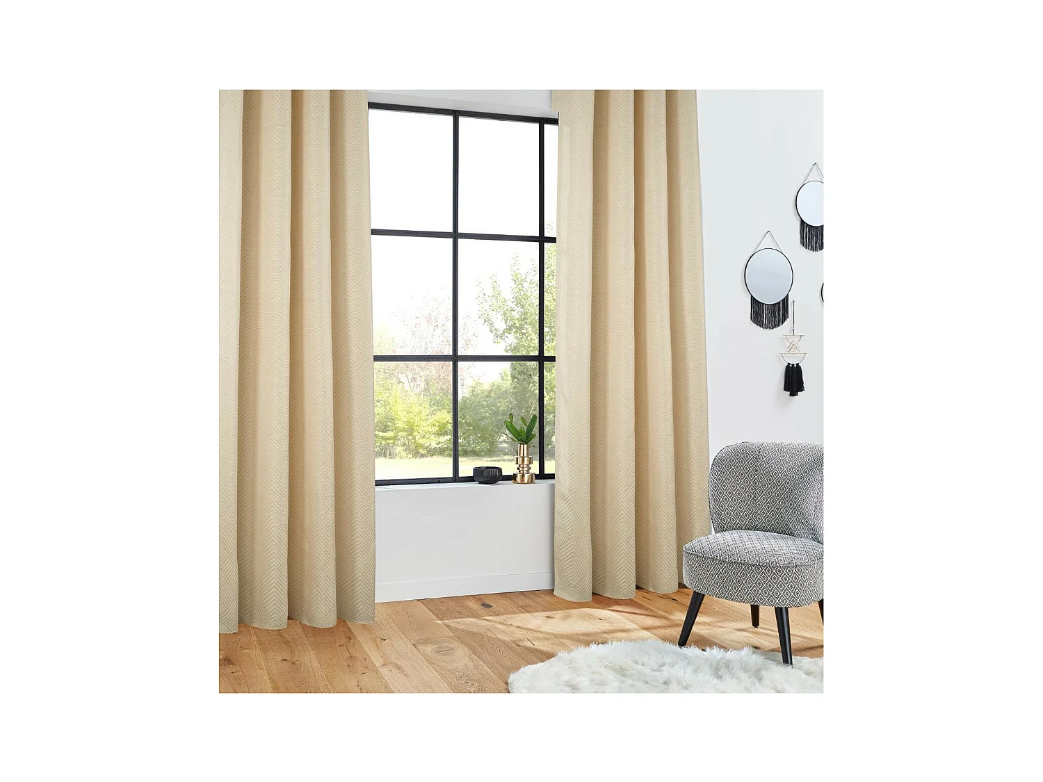 Rideau à œillets tissu Jacquard coloris Lin 140 x 260 cm