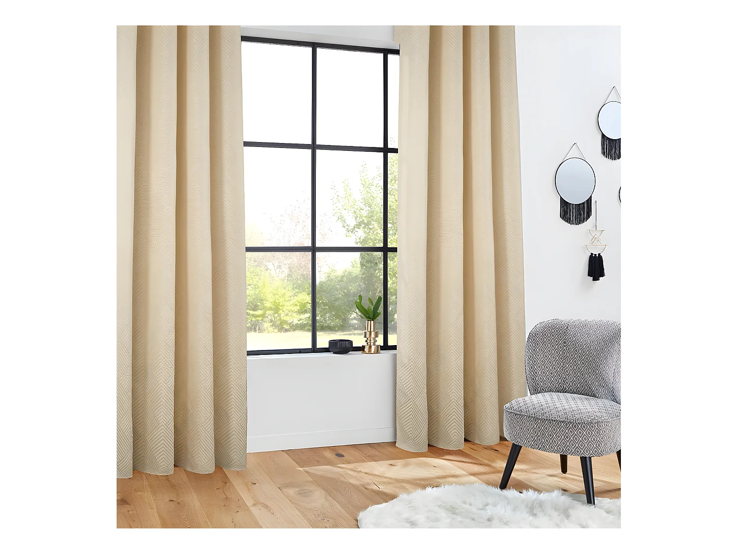 Rideau à œillets tissu Jacquard coloris Lin 140 x 260 cm