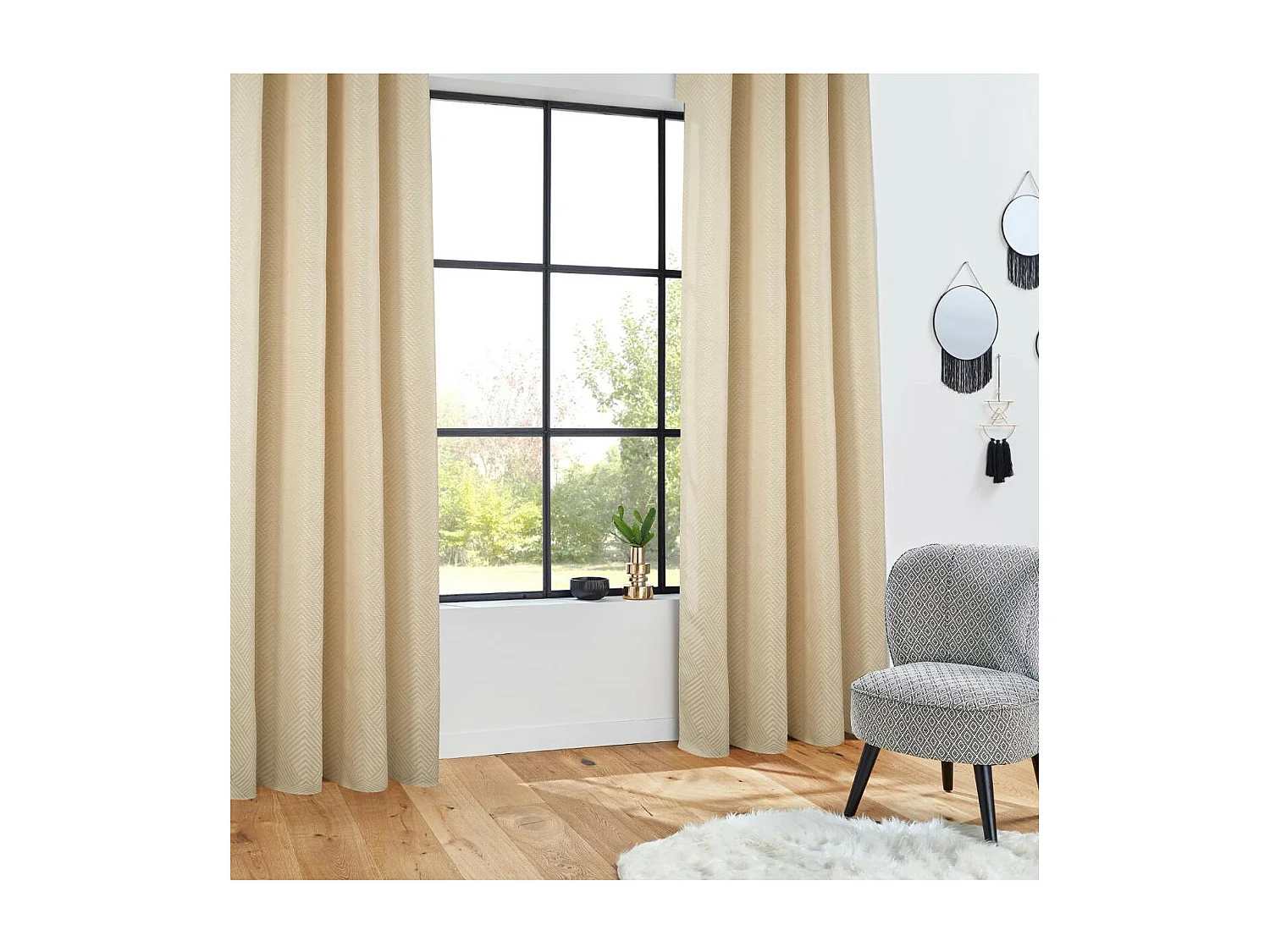 Rideau à œillets tissu Jacquard coloris Lin 140 x 260 cm