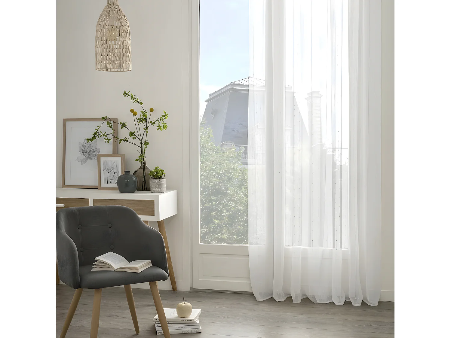 Voilage à œillets Blanc avec relief 140 x 240 cm