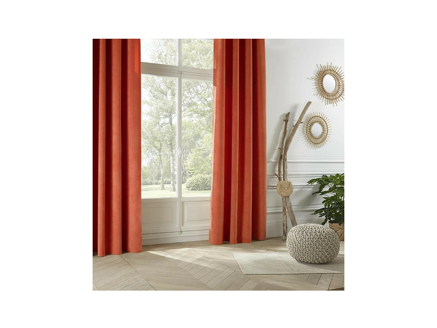 Rideau à œillets effet suédine Terracotta 140 x 260 cm
